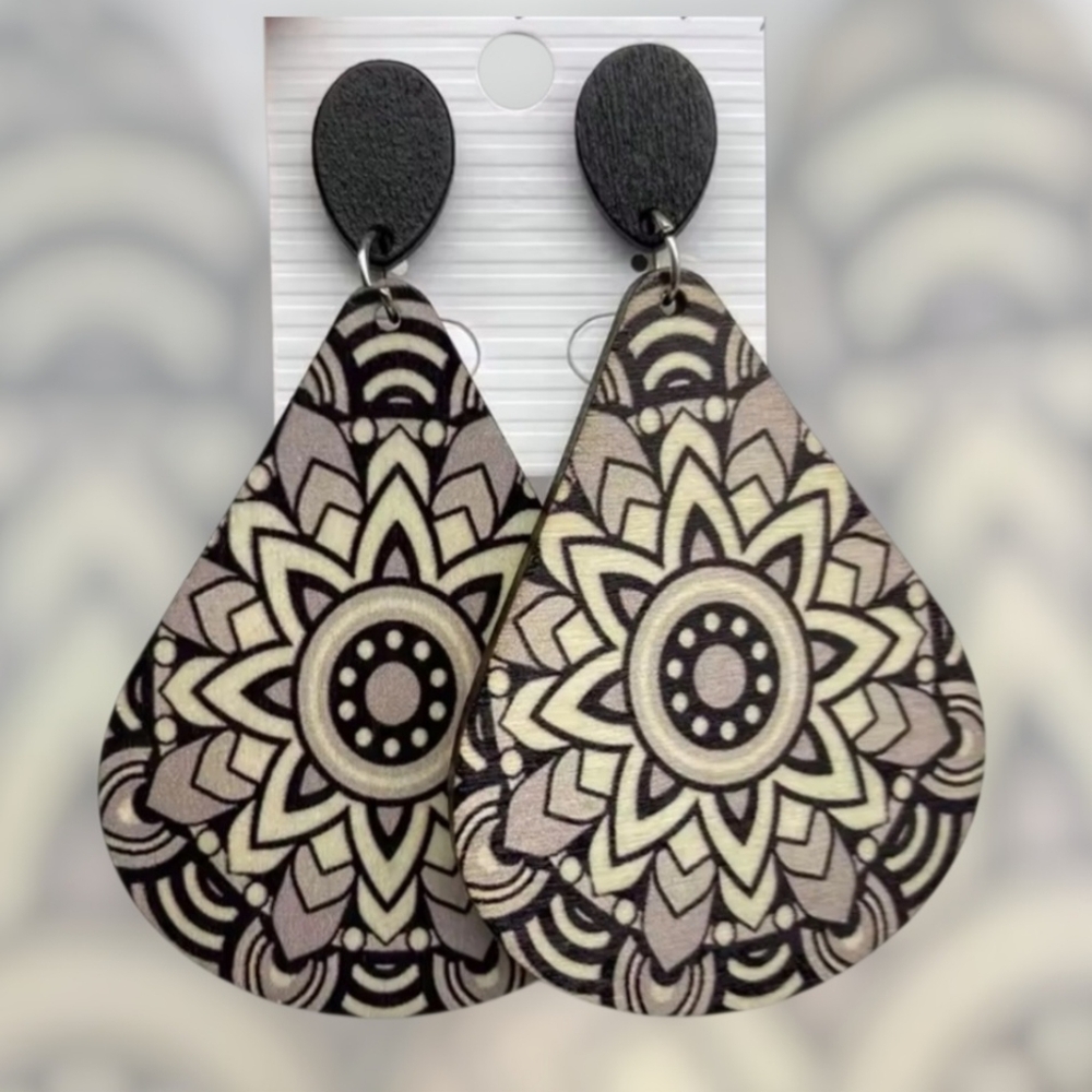 Boho Water Drop Wooden Earrings